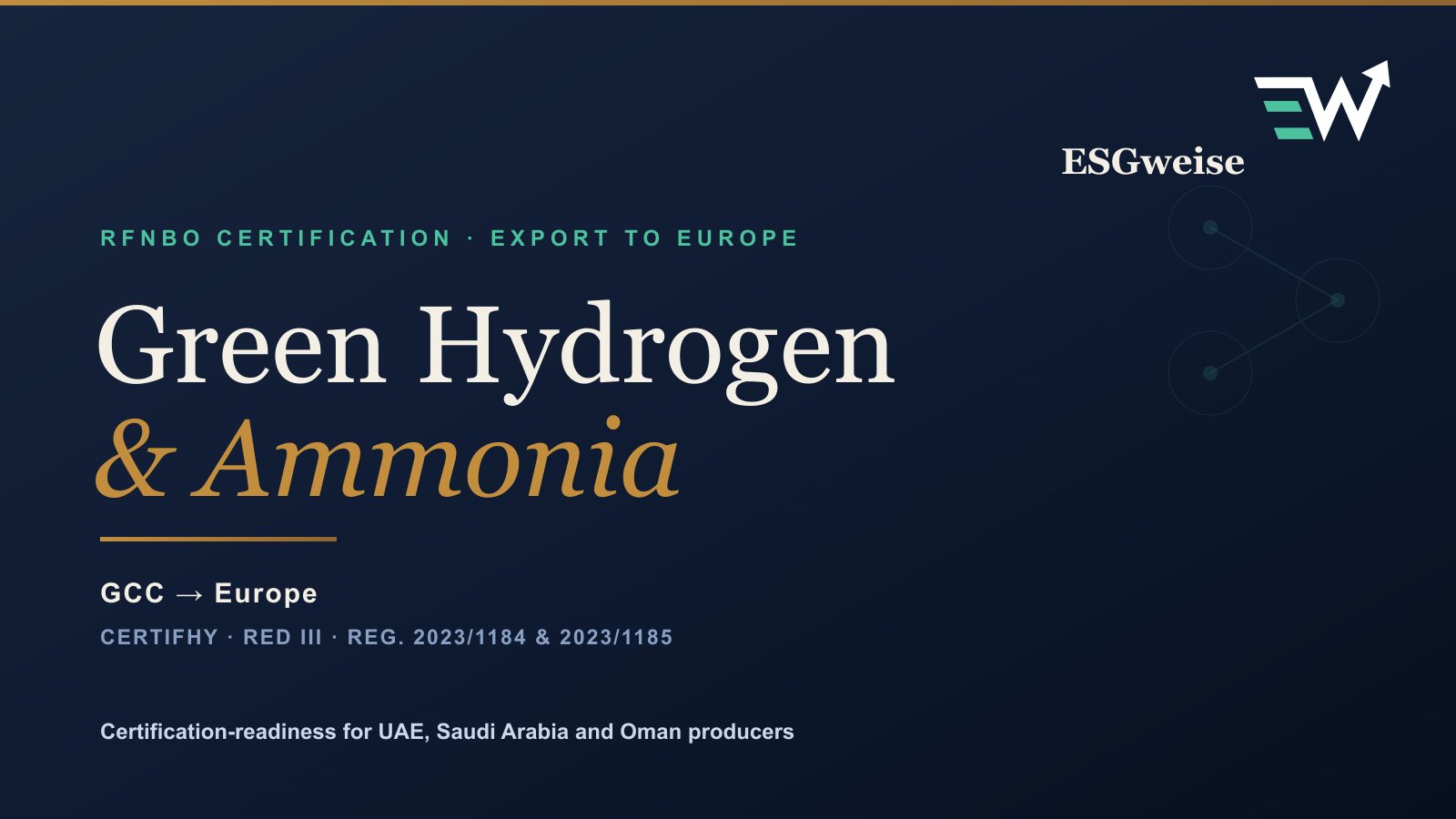 Certifying Green Hydrogen and Ammonia for Export from the GCC to Europe